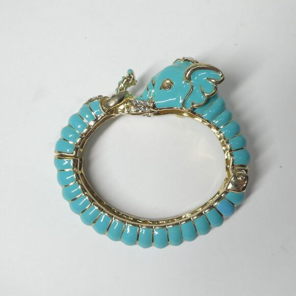 Kenneth Lane Blue Enamel Elephant Hinged Bangle Bracelet Vintage - Picture 1 of 14